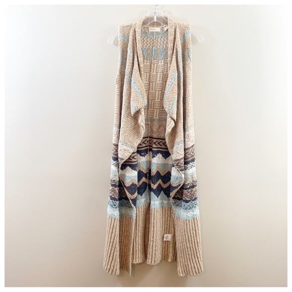 Anthropologie Sleeping On Snow Qullins Jacquard Sweater Duster Sleeveless Tan - Picture 8 of 14